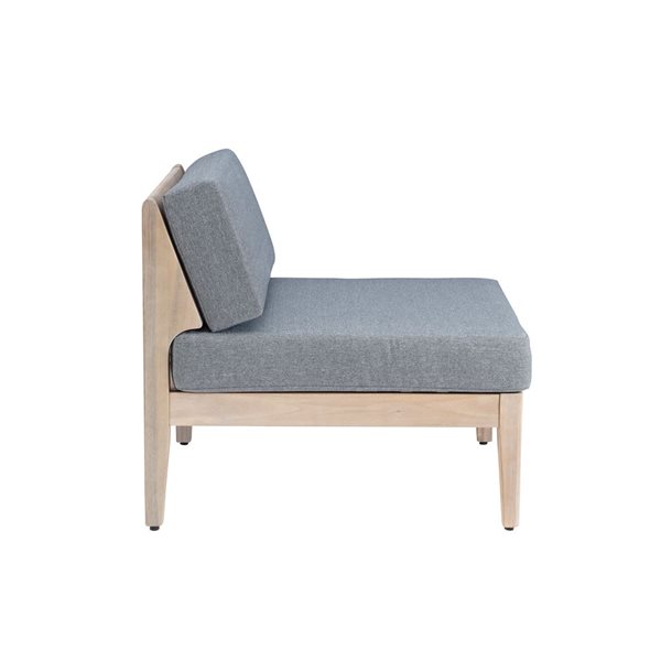 Chaise de centre en bois pour extérieur Dempsey Grove pas Linon Home Decor fini naturel et coussins gris