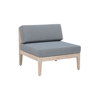 Linon Home Decor Dempsey Grove Natural Finish Wooden Outdoor Middle Chair with Grey Seat Cushions