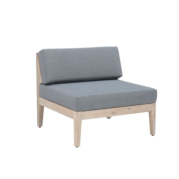 Chaise de centre en bois pour extérieur Dempsey Grove pas Linon Home Decor fini naturel et coussins gris