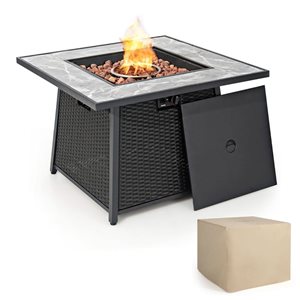 Costway 42-in Rectangular Propane Gas Fire Pit 60,000 Btu Heater Outdoor Table with  Cover