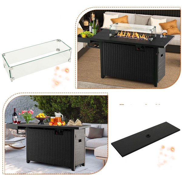 Costway 35-in Propane Gas Fire Pit Table Patio PE Wicker Rattan with  Lava Rocks PVC Cover