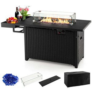 Costway 35-in Propane Gas Fire Pit Table Patio PE Wicker Rattan with  Lava Rocks PVC Cover