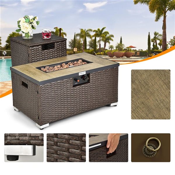 Costway 52-in Outdoor Gas Fire Pit Table Patio Propane Firepit with Cover 50,000 BTU Brown