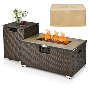 Costway 52-in Outdoor Gas Fire Pit Table Patio Propane Firepit with Cover 50,000 BTU Brown