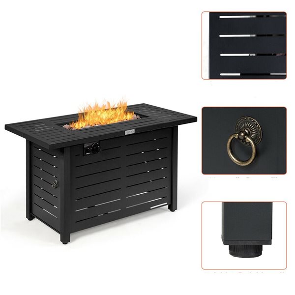 Costway 28-in Square Propane Gas Fire Pit Table with Fire Glasses & Rain Cover 50,000 BTU