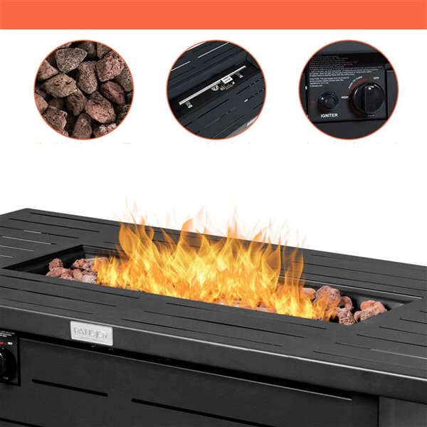 Costway 28-in Square Propane Gas Fire Pit Table with Fire Glasses & Rain Cover 50,000 BTU