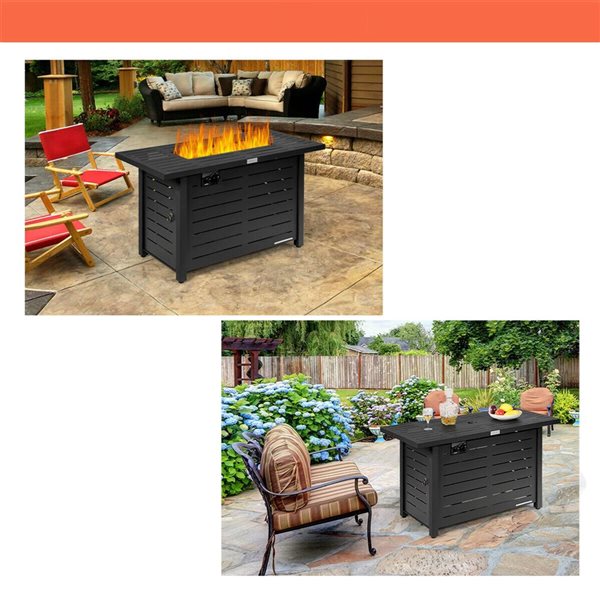 Costway 28-in Square Propane Gas Fire Pit Table with Fire Glasses & Rain Cover 50,000 BTU