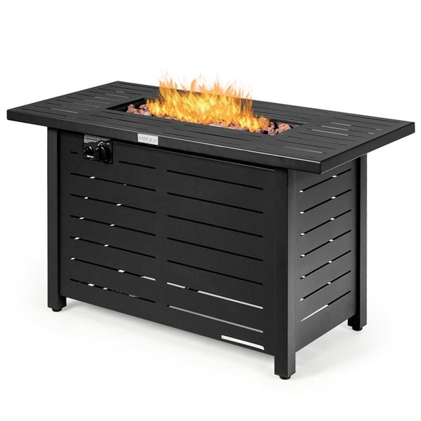 Costway 28-in Square Propane Gas Fire Pit Table with Fire Glasses & Rain Cover 50,000 BTU