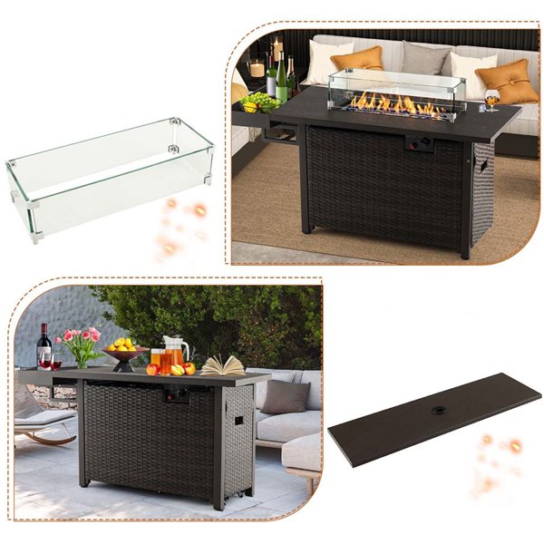 Costway 30-in Gas Fire Pit Table 50,000 BTU Square Propane Fire Pit Table with  Cover