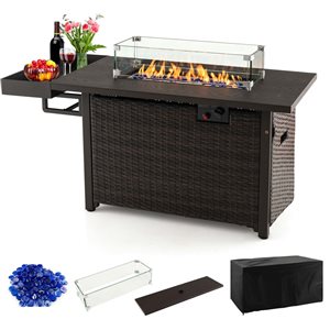 Costway 30-in Gas Fire Pit Table 50,000 BTU Square Propane Fire Pit Table with  Cover
