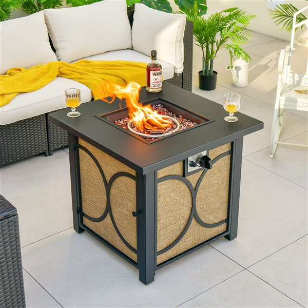 Costway 32-in Square Propane Fire Pit Table for Patio with Lava Rocks Rain Cover 50,000 BTU