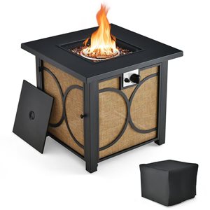 Costway 32-in Square Propane Fire Pit Table for Patio with Lava Rocks Rain Cover 50,000 BTU