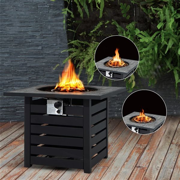 Costway 32-in x 20 in Propane Rattan Fire Pit Table Set with  Side Table Tank & Cover 40,000 BTU