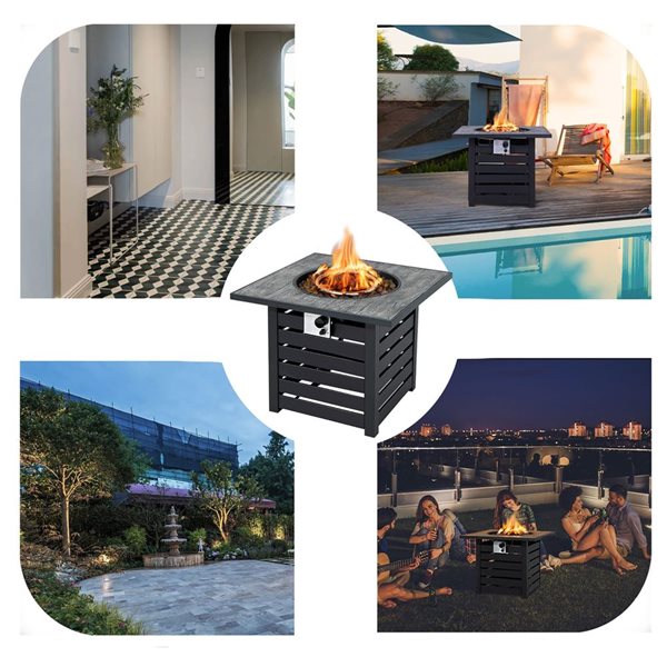 Costway 32-in x 20 in Propane Rattan Fire Pit Table Set with  Side Table Tank & Cover 40,000 BTU