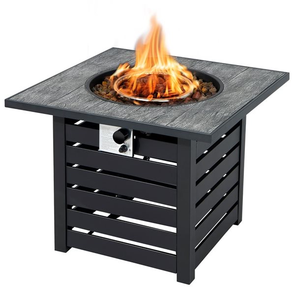 Costway 32-in x 20 in Propane Rattan Fire Pit Table Set with  Side Table Tank & Cover 40,000 BTU