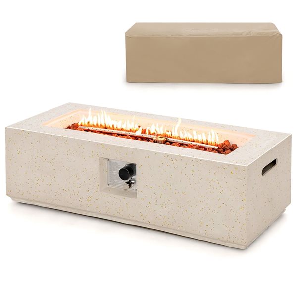 Costway 42-in Terrazzo Fire Pit Table 50,000 BTU Rectangle Propane Fire Pit with PVC Cover