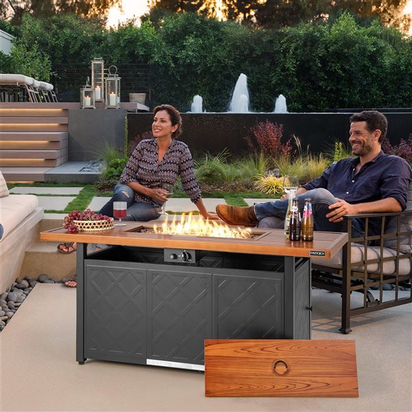 Costway 28-in Patio Square Fire Pit Table 40,000 BTU Propane Gas Table with Lid & Lava Rocks