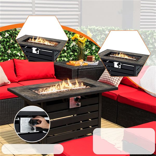 Costway 57-in Rectangular Propane Gas Fire Pit 50,000 Btu Heater Outdoor Table Brown