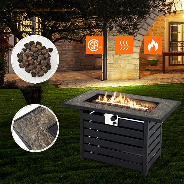 Costway 57-in Rectangular Propane Gas Fire Pit 50,000 Btu Heater Outdoor Table Brown