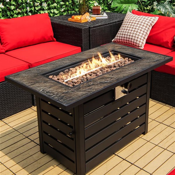 Costway 57-in Rectangular Propane Gas Fire Pit 50,000 Btu Heater Outdoor Table Brown