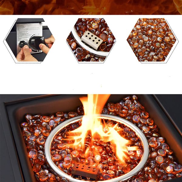 Costway 32-in Propane Fire Pit Table Square Tabletop with Lava Rocks Cover 50,000 BTU