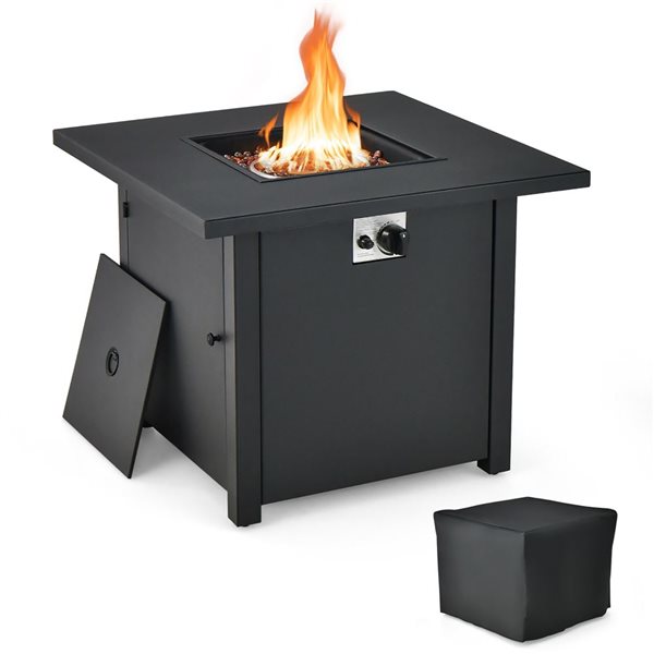 Costway 32-in Propane Fire Pit Table Square Tabletop with Lava Rocks Cover 50,000 BTU