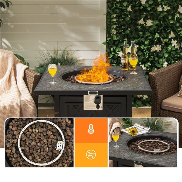 Costway 42-in Rectangular Propane Fire Pit Table 50,000 BTU with Lava Rocks & PVC Cover