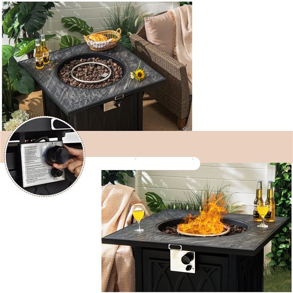 Costway 42-in Rectangular Propane Fire Pit Table 50,000 BTU with Lava Rocks & PVC Cover