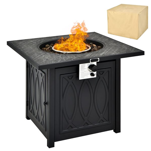 Costway 42-in Rectangular Propane Fire Pit Table 50,000 BTU with Lava Rocks & PVC Cover