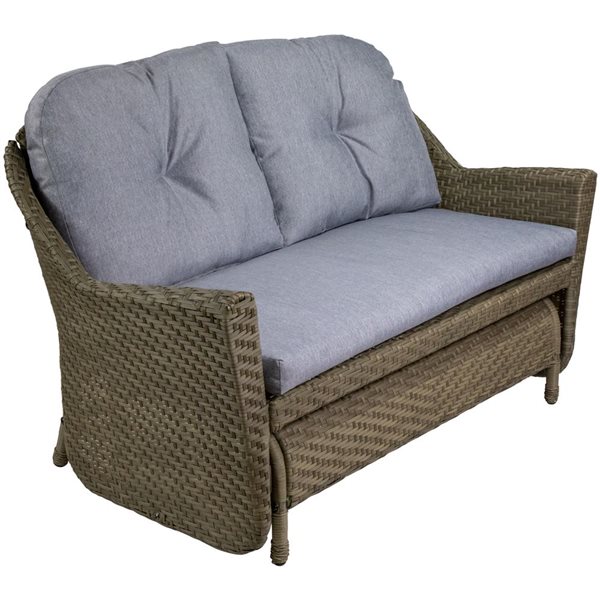 Northlight 46-in Taupe Gray Resin Wicker Deep Seated Double Glider with Gray Cushions