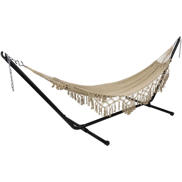 Northlight 78-in x 31-in Brown Macrame Hammock with Patterned Tassels