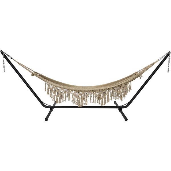 Northlight 78-in x 31-in Brown Macrame Hammock with Patterned Tassels