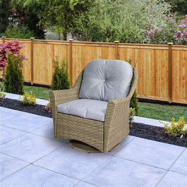 Northlight 34-in Gray Resin Wicker Deep Seated Glider Chair with Gray Cushions