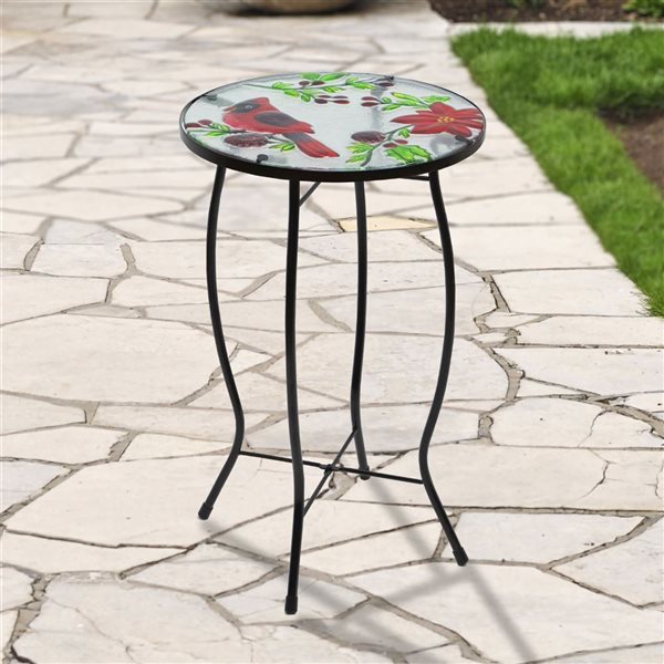 Northlight 19-in Red Cardinal and Pine Cone Glass Patio Side Table