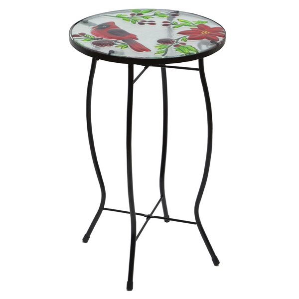 Northlight 19-in Red Cardinal and Pine Cone Glass Patio Side Table