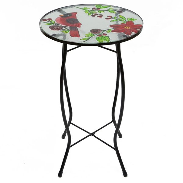 Northlight 19-in Red Cardinal and Pine Cone Glass Patio Side Table
