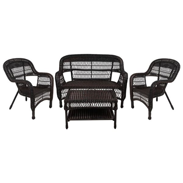 Northlight 4-Piece Black/Brown Resin Wicker Outdoor Patio Conversation Set