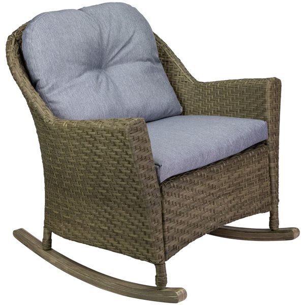 Northlight 34-in Gray Resin Wicker Deep Seated Rocker Chair with Gray Cushions