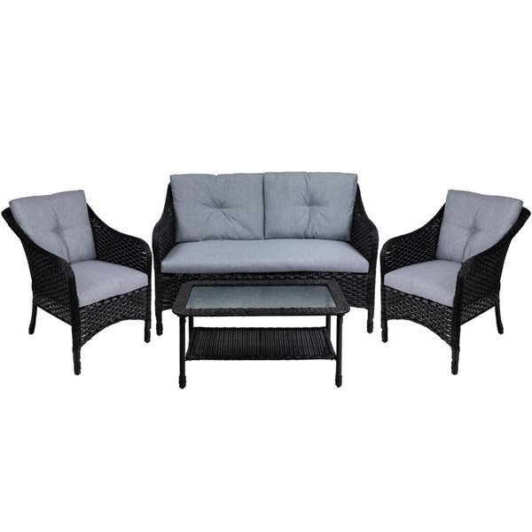 Patio Set Rona Northlight 4-Piece Black Resin Wicker Deep Seated Patio Set with Gray ...