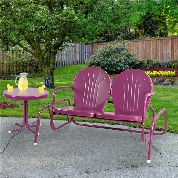 Northlight 2-Person Outdoor Retro Metal Tulip Double Glider Patio Chair, Purple