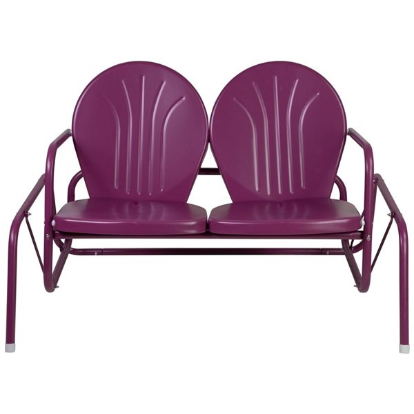 2 Person Outdoor Retro Metal Tulip Double Glider Patio Chair Purple