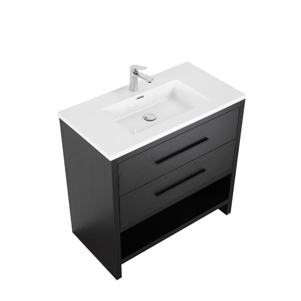 GEF Brinley 36-in Black Oak Single Sink Freestanding Vanity with Glossy White Polymarble Top