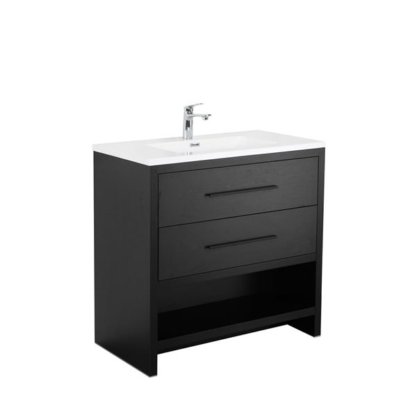 GEF Brinley 36-in Black Oak Single Sink Freestanding Vanity with Glossy White Polymarble Top