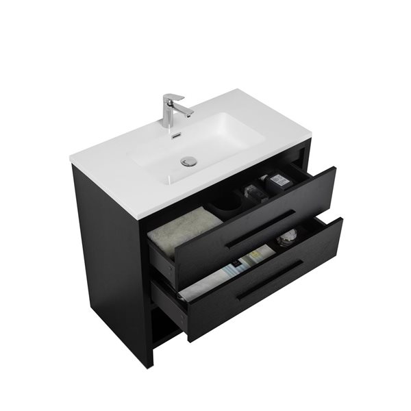 GEF Brinley 36-in Black Oak Single Sink Freestanding Vanity with Glossy White Polymarble Top