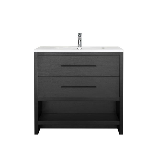 Meuble-lavabo simple autoportant Brinley GEF chêne noir à comptoir de marbre synthétique blanc lustré 36 po