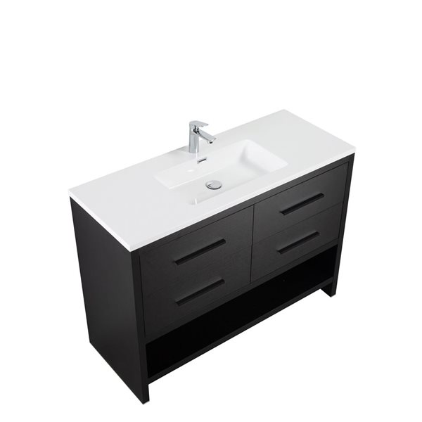 GEF Brinley 48-in Black Oak Single Sink Freestanding Vanity with Glossy White Polymarble Top