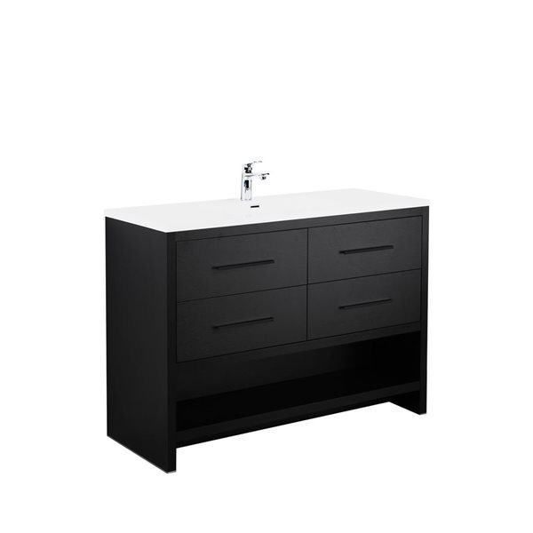 GEF Brinley 48-in Black Oak Single Sink Freestanding Vanity with Glossy White Polymarble Top