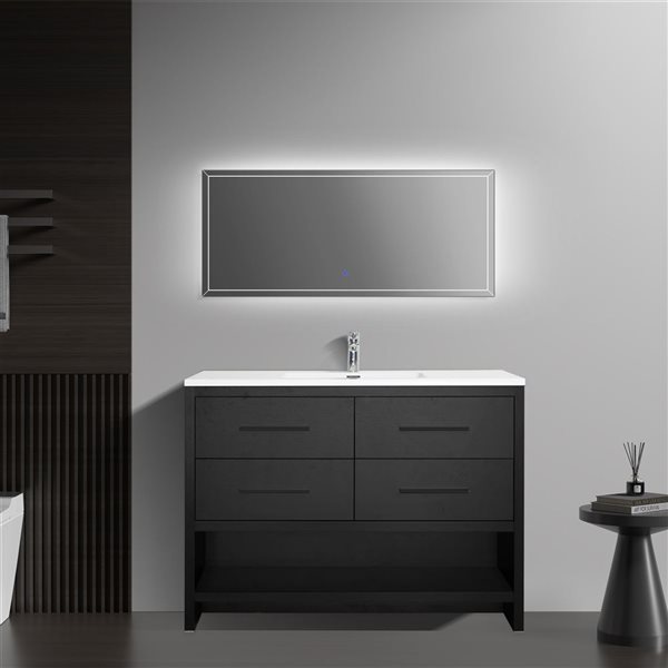 GEF Brinley 48-in Black Oak Single Sink Freestanding Vanity with Glossy White Polymarble Top