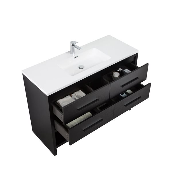 GEF Brinley 48-in Black Oak Single Sink Freestanding Vanity with Glossy White Polymarble Top