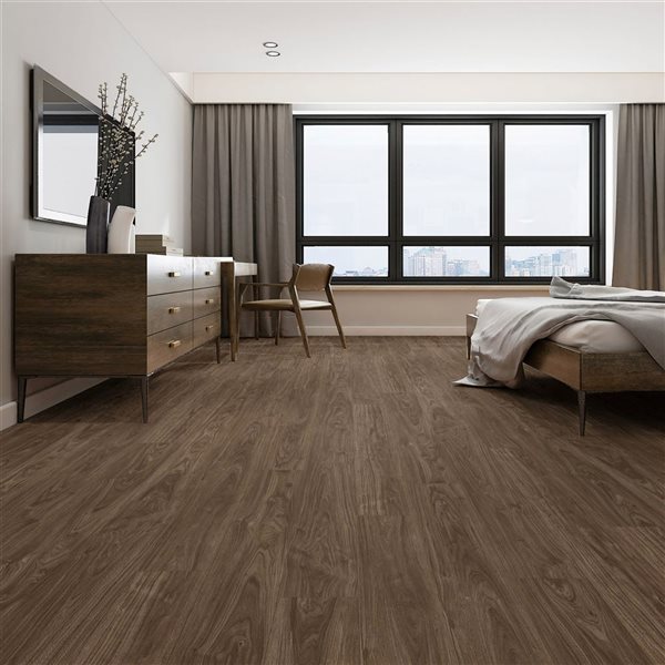 PROTIER Varsovie 55-in x 7-in 6 mm Brown SPC Vinyl Click Flooring with Underpad